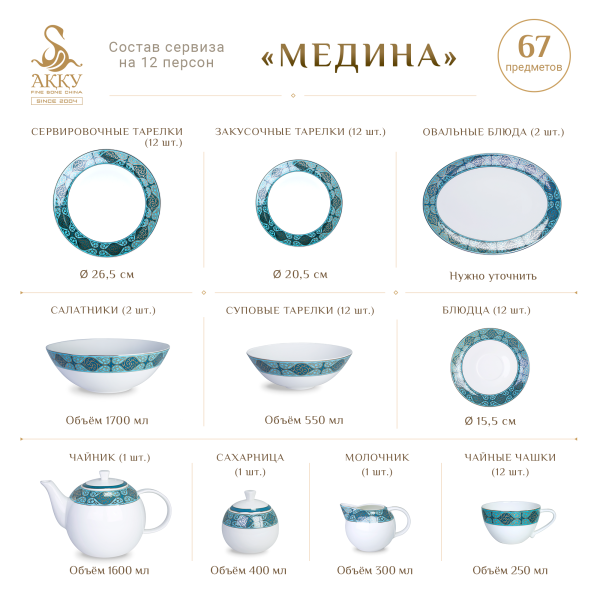 Медина столово-чайный сервиз на 12 персон