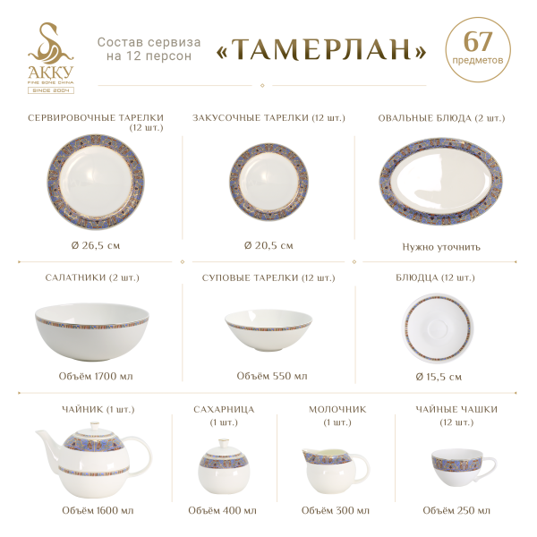 Тамерлан столово-чайный сервиз на 12 персон