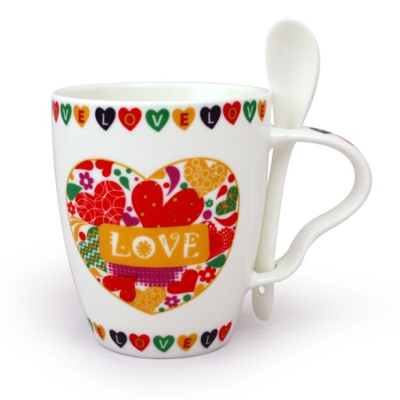 Кружка с ложкой Love  из костяного фарфора Акку